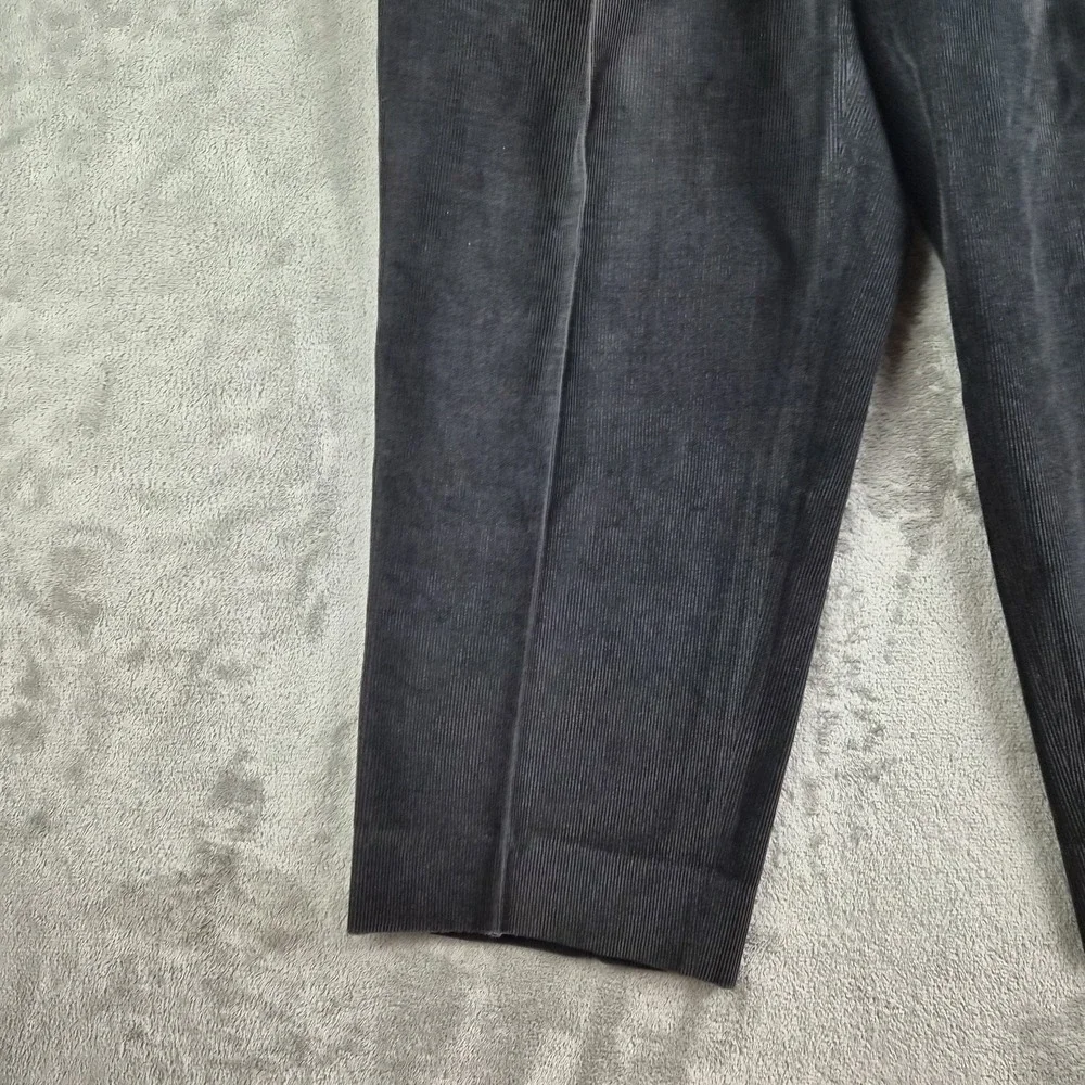 Canali Sport Pants Mens Black Corduroy Pleated Baggy Cuffed Hem Made In Italy